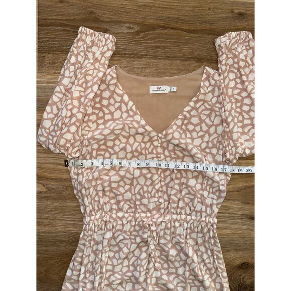 Vineyard Vines Animal Geo Print V-Neck Mini Dress Beige/White - Size S - OF - Picture 10 of 12